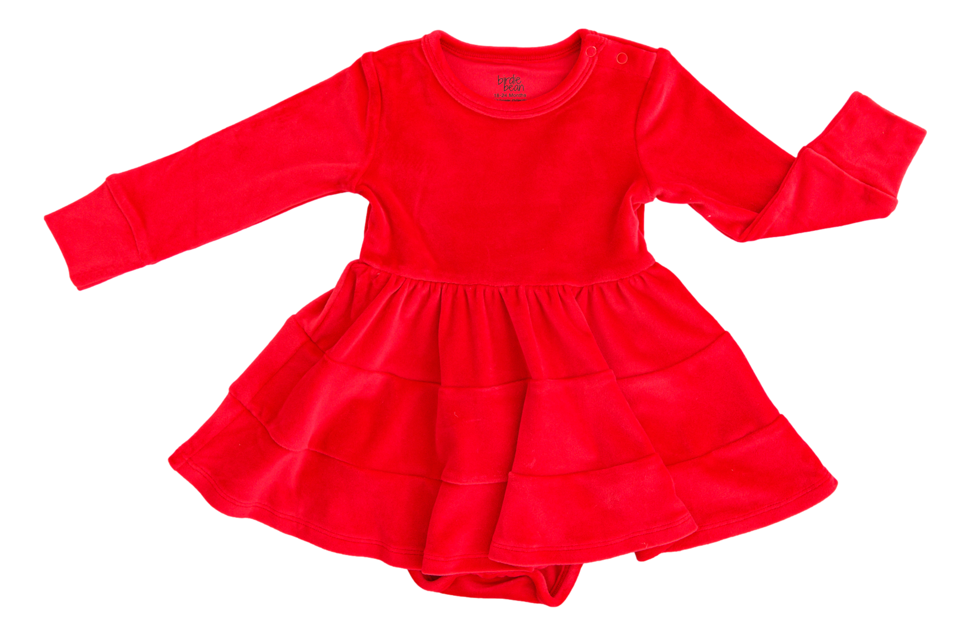 Flat lay of an a-line red velvet dress